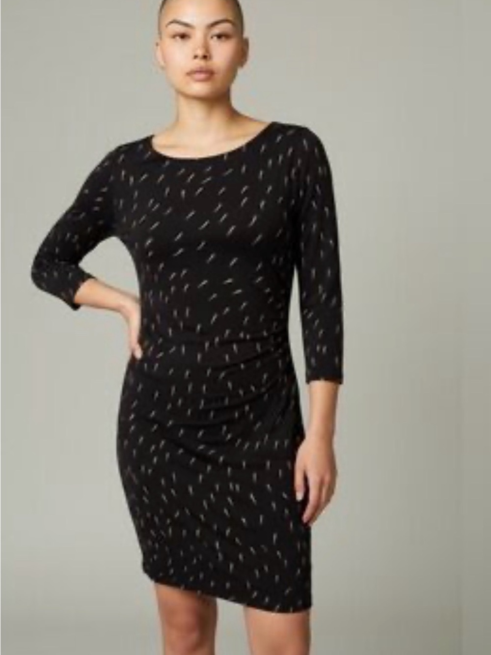 Ann Taylor  Loft Black Midi Dress with White Dash Print